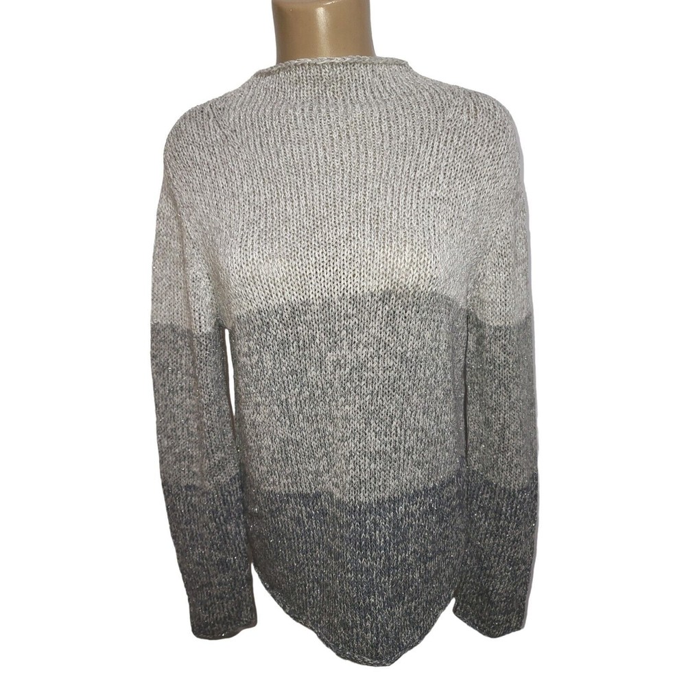 Vtg JOSEPHINE CHAUS Womens Silver Metallic Long Sweater Size M   ws3